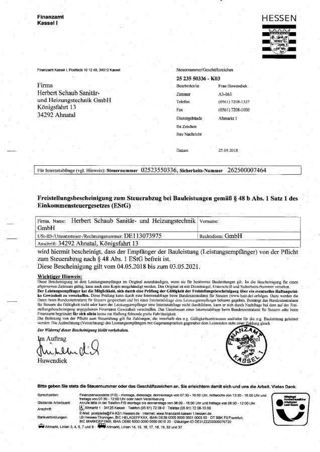 Freistellungsbescheinigung für bauleistungen | Übergang der ...